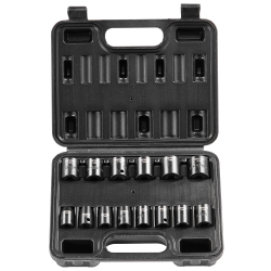 VEVOR 3/8" Drive Impact Socket Set, 14 Piece Shallow Socket Set Metric 7-20Mm, 6 Point Cr-Mo Alloy Steel for Auto Repair, Easy-To-Read Size