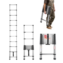 VEVOR 10.5Ft Stainless Steel Lightweight Extension Ladder, Multi-Button Retraction Collapsible Ladders, 375Lbs Capacity & Non-Slip Feet, Portable