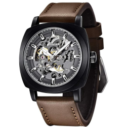 PRIME MADE Benyar - Mechanical Men's Automatic Watch | Montre Homme | Leather Strap | Golden Movement | 45MM Skeleton Dial | Water And Scratch