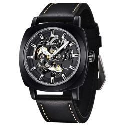 PRIME MADE Benyar - Mechanical Men's Automatic Watch | Montre Homme | Leather Strap | Golden Movement | 45MM Skeleton Dial | Water And Scratch