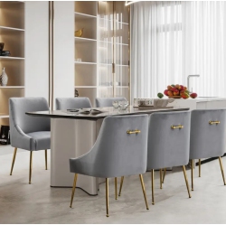 BOLDDECO Luxurious Set Of 6 Velvet Dining Chairs, Modern Cushioned Dining Chairs \w Golden Metal Legs, Tufted Dining Chairs for Living Room, Bedroom