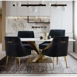 BOLDDECO Luxurious Set Of 4 Velvet Dining Chairs, Modern Cushioned Dining Chairs \w Golden Metal Legs, Tufted Dining Chairs for Living Room, Bedroom