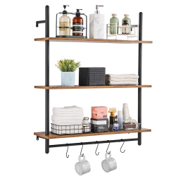VEVOR 3 Tier Industrial Pipe Shelf, 32X9.84In, Wall-Mount Floating Rustic Wood Shelves Bracket Display Bookshelf, Storage Rack Sundries Holder For