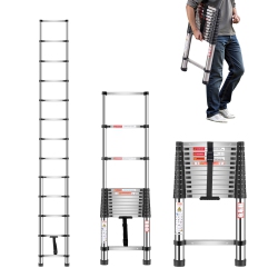 VEVOR 12.5Ft Stainless Steel Lightweight Extension Ladder, Multi-Button Retraction Collapsible Ladders, 375Lbs Capacity & Non-Slip Feet, Portable