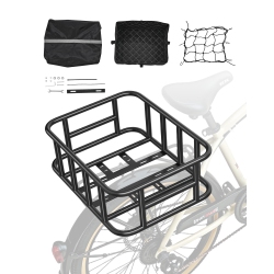 VEVOR Rear Bike Basket, Medium Bicycle Basket \w Cargo Net, Liner & Waterproof Cover, Bike Back Basket for Adult Carrying Dogs, Pets, Fruit &