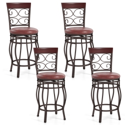 COSTWAY Set Of 2/4 Vintage Swivel Bar Stools 26" Bistro Upholstered Dining Chairs In Black