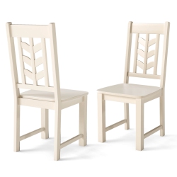 COSTWAY Dining Chair Set Of 2 With Rubber Wood Frame & Leaf-Shape High Back for Kitchen Cream In White