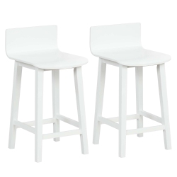 COSTWAY 24.5" Wood Bar Stools Set Of 2 With Solid Back & Seat Mid Century Bar Chairs Brown/black/white