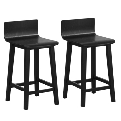 COSTWAY 24.5" Wood Bar Stools Set Of 2 With Solid Back & Seat Mid Century Bar Chairs Brown/black/white