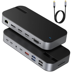 NIERBO 16 In 1 Triple 4K Display Docking Station 3 Monitors \w Dual HDMI, Dp, VGA, 10G USB 3.1, Data, Ethernet, Pd, Sd/tf, Audio for Macbook Pro/air