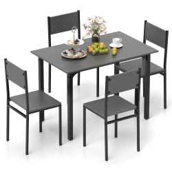 COSTWAY 5 PCs Dining Table Set Industrial Style Kitchen Table & Chairs for 4 /brown In Gray