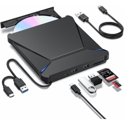 VECELOLIBILIS Haiway External DVD Drive, USB 3.0 Type-C CD Burner Portable CD DVD +/-Rw Optical Drive DVD Player Writer Reader for Laptop Desktop