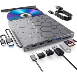 VECELOLIBILIS 8 In 1 USB 3.0 Ultra-Slim Portable DVD Player for Laptop, External CD/dvd Drive for Laptop, CD Rom Compatible \w Desktop PC Mac Windows