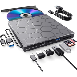 VECELOLIBILIS 8 In 1 USB 3.0 Ultra-Slim Portable DVD Player for Laptop, External CD/dvd Drive for Laptop, CD Rom Optical Compatible \w Desktop PC Mac