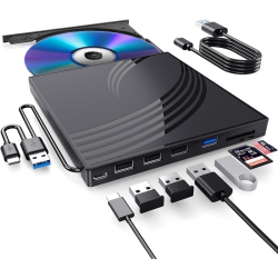 VECELOLIBILIS 8 In 1 USB 3.0 Ultra-Slim Portable DVD Player for Laptop, External CD/dvd Drive for Laptop, CD Rom Drive Optical Compatible \w Desktop