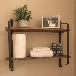 UNHO Floating Wall Shelves, 2-Tier Rustic Wood Shelves for Bedroom, Bathroom, Living Room, Kitchen