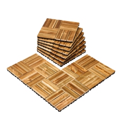 VEVOR 10 Pack Interlocking Deck Tiles Solid Wood, 12"x12" Waterproof Camphor Pine Wood Flooring, Patio Floor Decking Covering Tiles for Porch