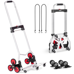 VEVOR 260 Lbs Capacity Stair Climber Hand Truck And Dolly, Heavy-Duty Folding Trolley Cart \w Telescoping Handle, 10 Wheels & 2 Elastic Ropes For