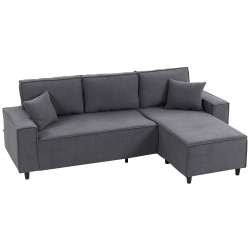 HOMCOM Sectional Sofa \w Changeable Chaise Lounge, 95" L-Shaped Corner Sofa \w Corduroy Fabric, Pocket Spring, 2 Pillows, 3-Seater Couch for Living