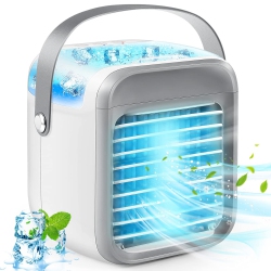 MYACUC Portable Air Fan, Rechargeable Evaporative Air Conditioner Fan With 3 Speeds 7 Colors, Cordless Personal Air Cooler for Home