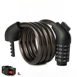 GREEN SCENIC 1.2M 5-Digit Password Bicycle Lock Coil Reset Combination Wire Bicycle Lock Anti-Theft Password Lock-Black