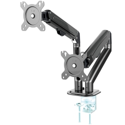 MOTIONGREY - Dual Monitor Arm Mount for Desk – Adjustable Metal Stand \w Vesa Compatibility, Clamp & Grommet Base, Fits Two 13"-28" Screens