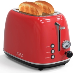 KITCHMIX Toaster 2 Slice, Retro Stainless Steel Toaster \w 6 Settings, 1.5 In Extra Wide Slots, Bagel/defrost/cancel Function, Removable Crumb Tray