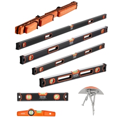 VEVOR 6-Piece Torpedo Level, 78/48/32/24/16/10 Inch All Magnetic, Bubble Vials Ruler for 45/90/180 Degree, Aluminum Alloy Box Leveler Tool