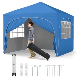 COSTWAY 10 X 10 Ft Pop Up Canopy Tent Outdoor Easy Setup Sunshade With Wheeled Bag Blue/white/gray