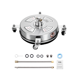 VEVOR 14" Pressure Washer Surface Cleaner, Stainless Steel Pressure Washer Attachments \w 4 Wheels, 4000 Max Psi, 1/4 Quick Connector, 2 Spray