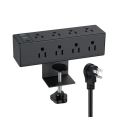 GREEN SCENIC Desk Clip Power Strip With USB Port Reusable Vertical Desk Clip Power Station - (8-In-1) In Black