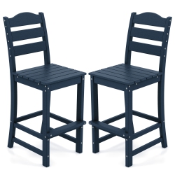 GYMAX Set Of 2 Outdoor HDpe Bar Stool Patio Tall Chair Backrest Footrest All Weather In Navy