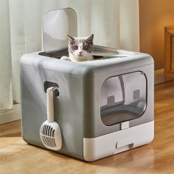 UNHO Bingopaw Cat Litter Box With Scoop, Large Foldable Litter Box With Lid, Front Entry Top Exit Kitty Box, Odor Control, Easy to Clean