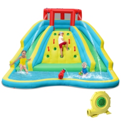 COSTWAY Bountech Inflatable Mighty Water Slide Park Bouncy Splash Pool Climbing Wall With Two Slide With/without Blower