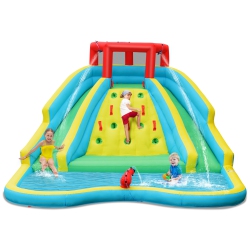 COSTWAY Bountech Inflatable Mighty Water Slide Park Bouncy Splash Pool Climbing Wall With Two Slide With/without Blower