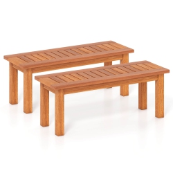 COSTWAY 1/2 PCs 2-Person Outdoor Backless Bench W/ Slatted Seat Rustic Wooden Entryway Bench