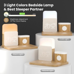 RICHBIRD 7-In-1 Wireless Charging Station - Alarm Clock With Wireless Charger for Iphone 16/15/14/13/12 Pro Max, Apple Watch, Airpods With Night Light