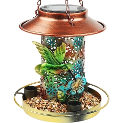 MYACUC Solar Bird Feeder, for Outdoors Hanging, Gifts for Mom Grandma Women, Metal Outside Wild Bird Feeders, Cardinals Feeders, Gifts for Bird
