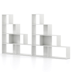 COSTWAY 1/2 PCs 4-Tier Bookshelf With 6 Storage Cubes 64" Tall Modern Geometric Stair Bookcase