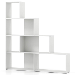 COSTWAY 1/2 PCs 4-Tier Bookshelf With 6 Storage Cubes 64" Tall Modern Geometric Stair Bookcase