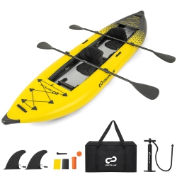COSTWAY Goplus Inflatable Kayak Set Portable 2-Person Kayak With Aluminium Oars Eva Padded Seat