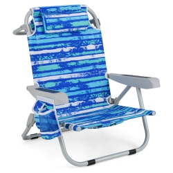 COSTWAY Goplus 1 PCs Folding Beach Chair for Adult Lightweight Aluminum Camping Chair With Storage Bag In Navy