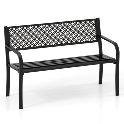 COSTWAY 50" Outdoor Garden Bench With Geometric Lattice Backrest Armrests And Slatted Seat Black/gray