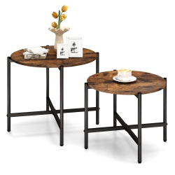 COSTWAY Round Coffee Table Set Of 2 21.5" & 25.5" Nesting Coffee Tables Circle End Table