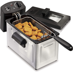 HAMILTON BEACH Professional Grade Electric Deep Fryer, Frying Basket With Hooks, 1500 Watts, 3 Ltrs With Viewing Window, Stainless Steel
