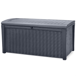 KETER Borneo 110 Gallon Rattan Wicker Resin Patio Deck Storage Box Bench In Grey