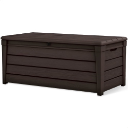 KETER Brightwood 120Gal Weatherproof Resin Patio Deck Storage Box Bench In Brown