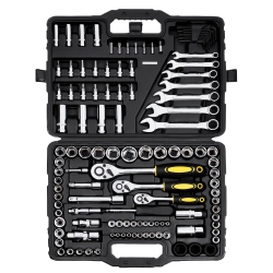 VEVOR 121-Piece Mechanics Tool Set, 1/4" 3/8" 1/2" Drive Sockets, Sae And Metric, \w Bits, Wrenches, Ratchet Handle, Accessories, And Plastic