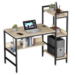 BESTIER 47 Inch Computer Desk With Under-Desk And Side Storage Shelves In Oak