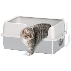 PAWHUT Stainless Steel Cat Litter Box \w Lid, Metal Extra Large Enclosed Litter Box for Big Cats \w Scoop, High Sided, Non-Stick & Anti-Urine